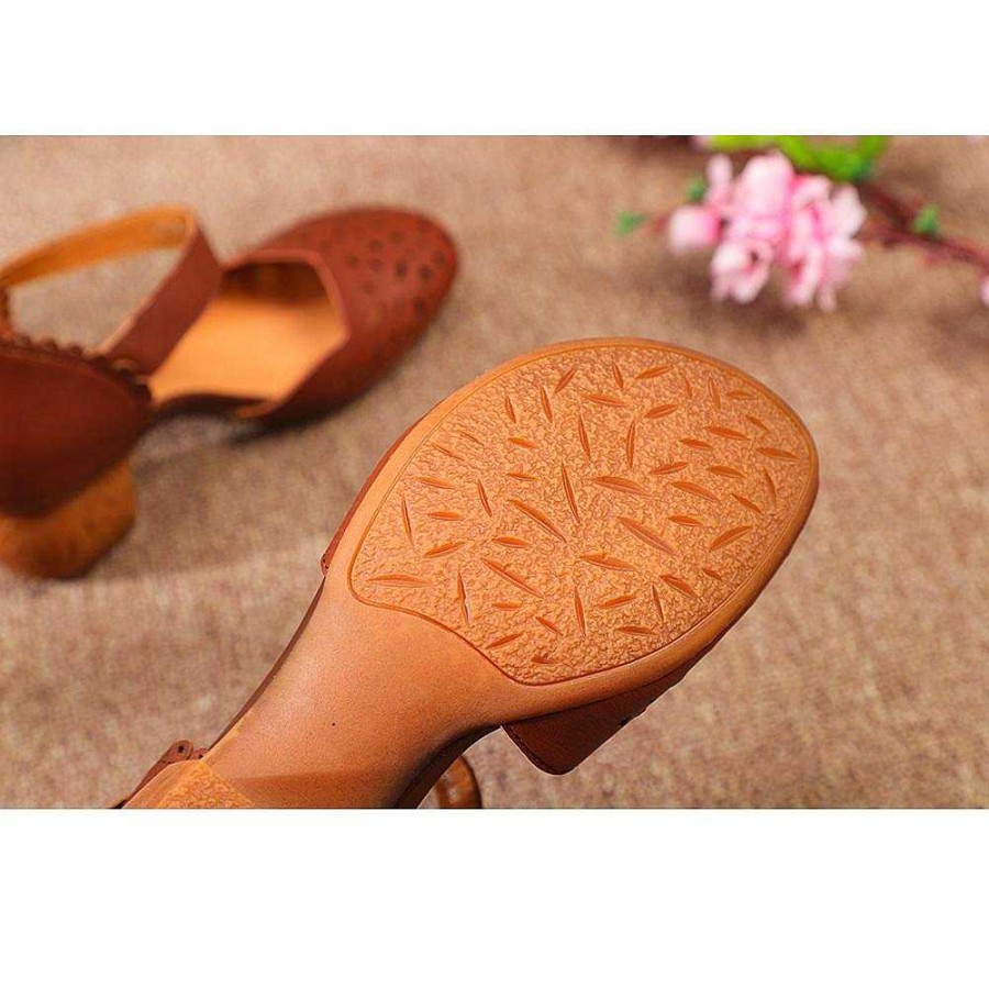 Dwarves Handmade Genuine Leather Pumps Platform Round Toe Sandals With Heel /