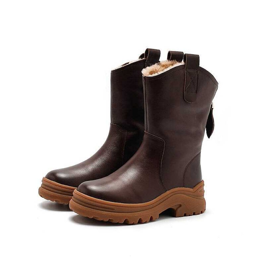 Dwarves Womens Leather Short Boots Snow Boots Have Fleece Lined For Cold Winter In Black/Brown/Coffee