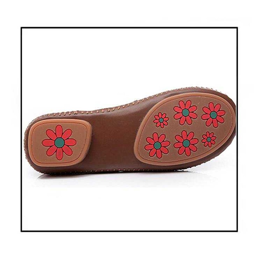 Dwarves Handmade Leather Flat Loafer Shoes With Flowers For Women