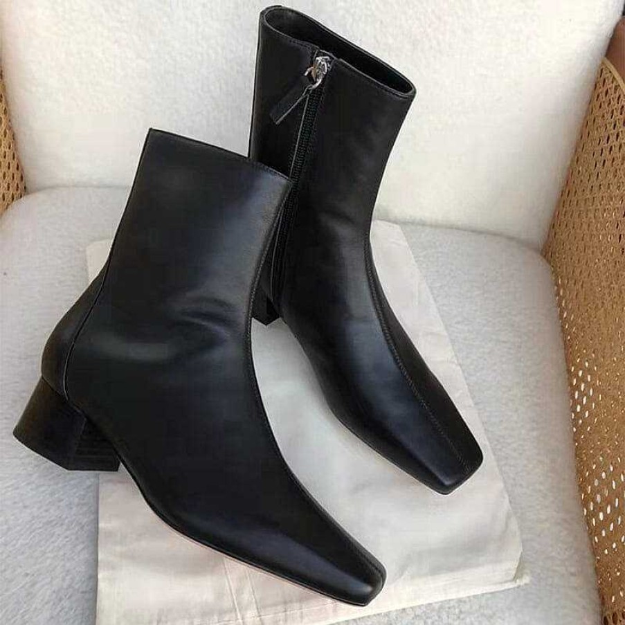 Dwarves Classic Slimming Boots Elegant Glove-Like Ankle Boots Mid Heel Side Zipper Boots