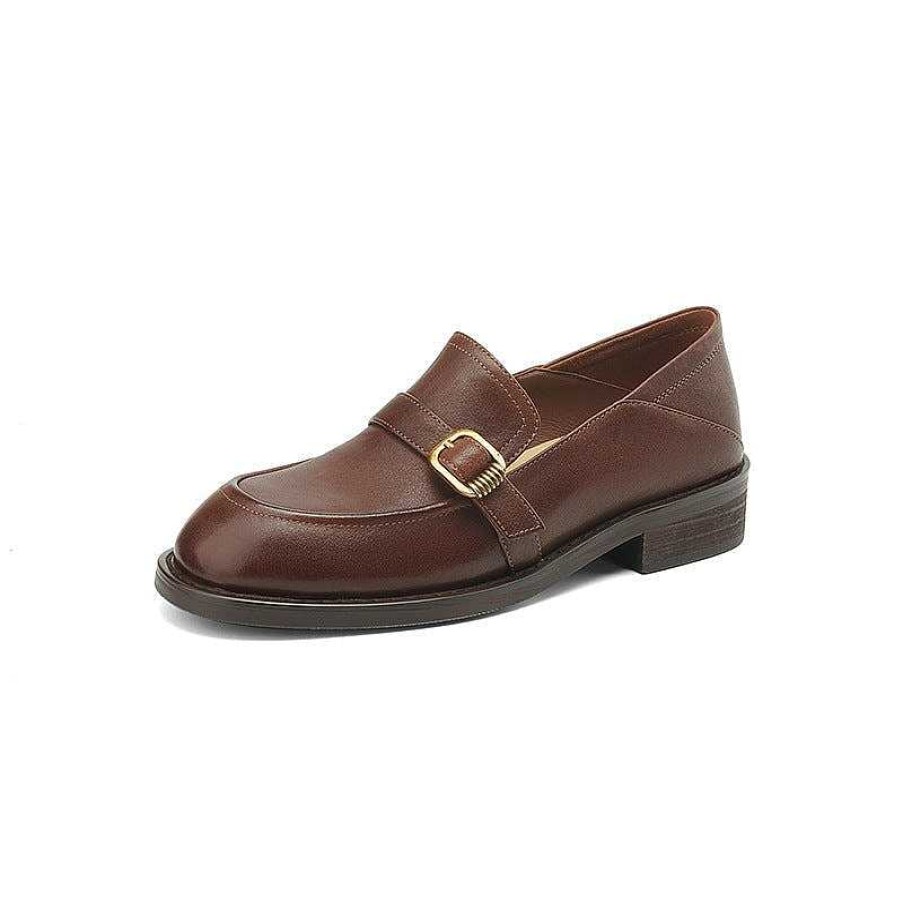 Dwarves Soft Leather Loafers For Women With Metal Buckle In /