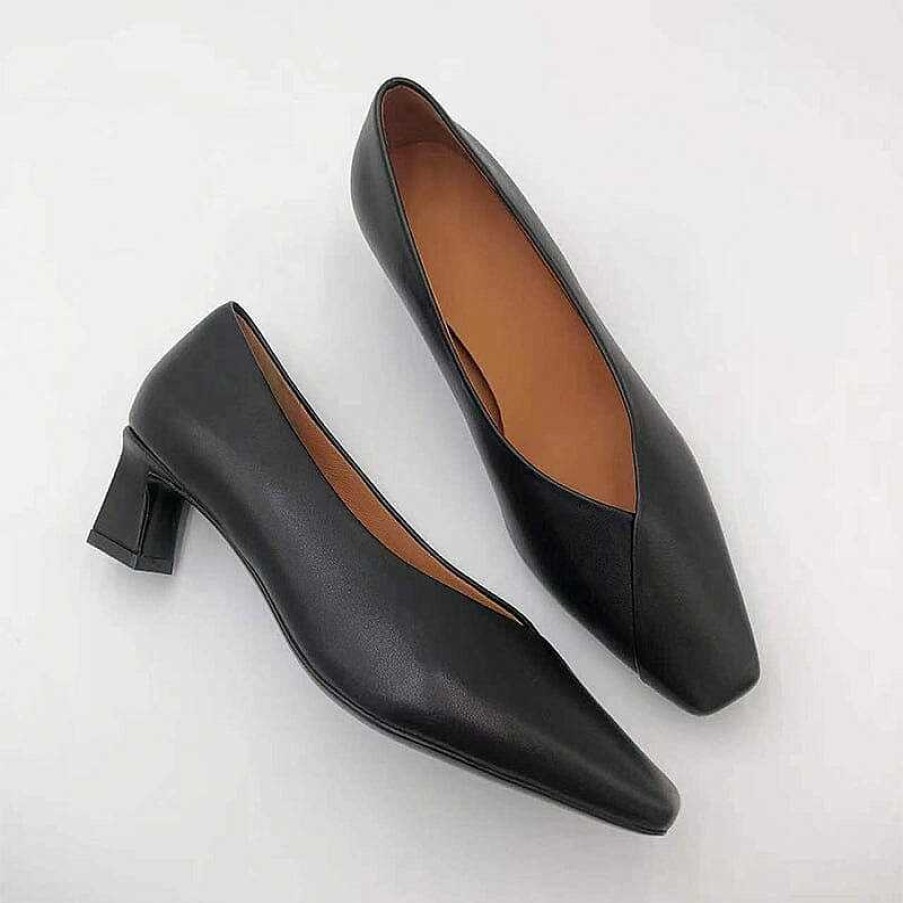 Dwarves Calfskin Square Toe Block Heeled Slip-On Pumps Office Shoes In / / /