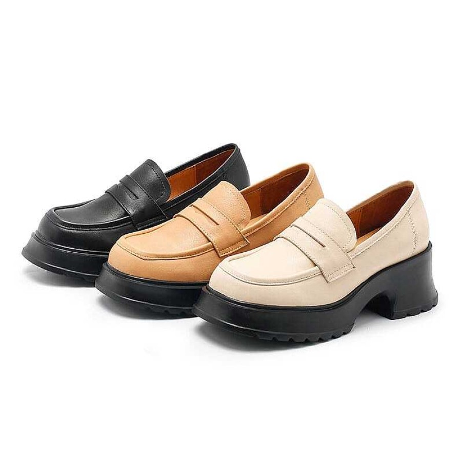 Dwarves Handmade Leather Platform Penny Loafers For Women In / /