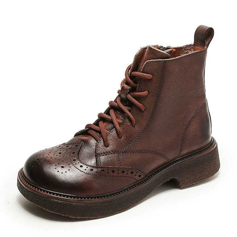 Dwarves Chunky Wingtip Shoes Leather Carving Brogue Ankle Boot For Women / /