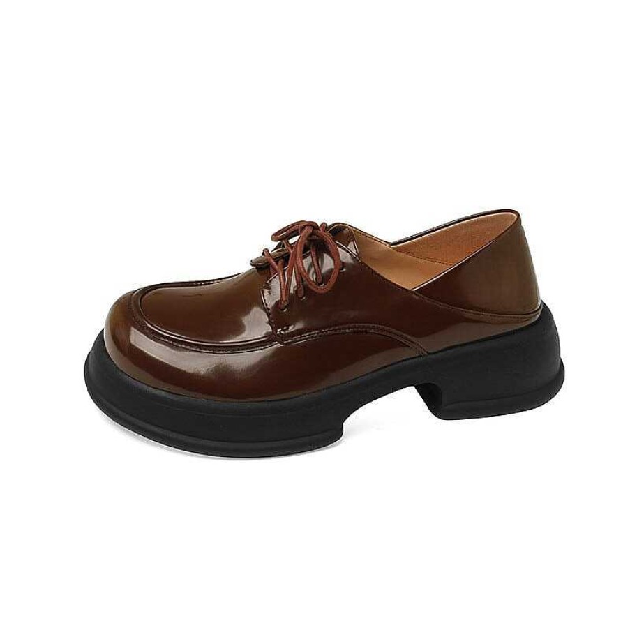 Dwarves Women Round Toe Lace Up Patent Leather Chunky Derby Shoes In /