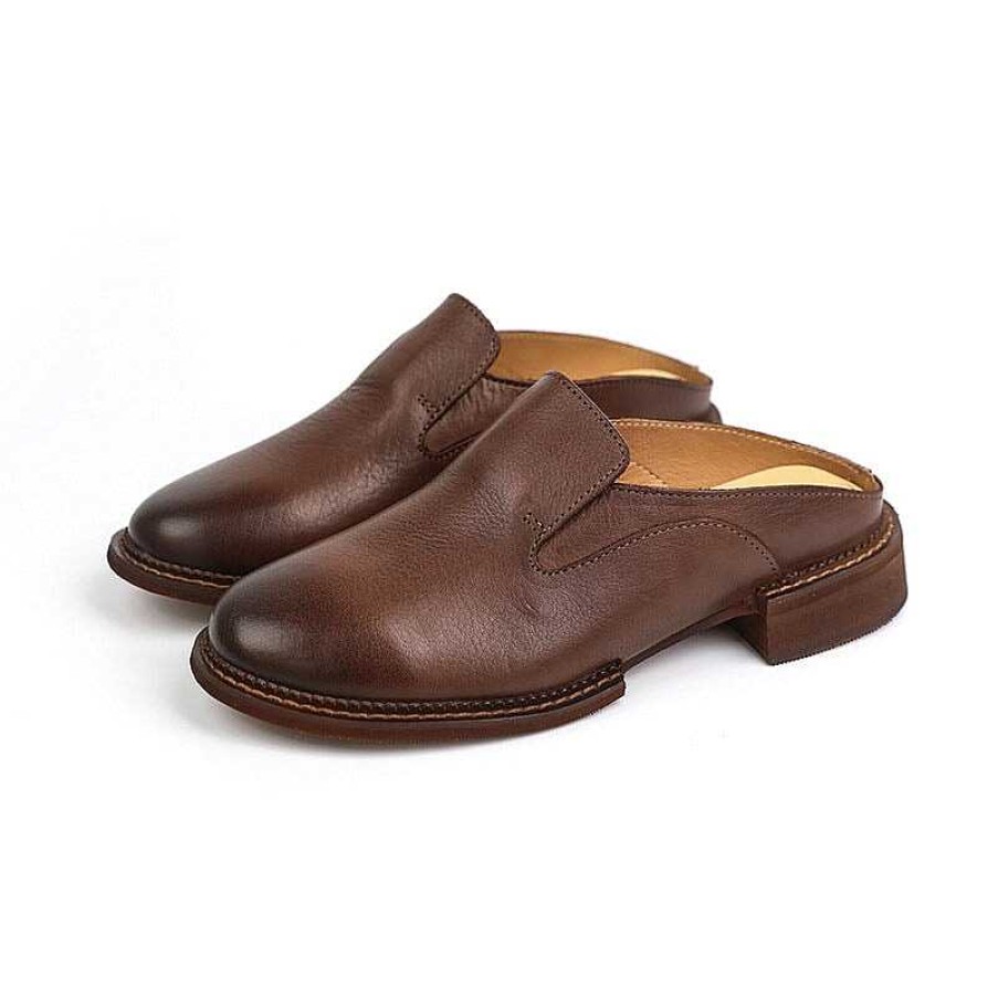 Dwarves Retro Leather Mules Summer Slippers Handmade Slide Sandals In /