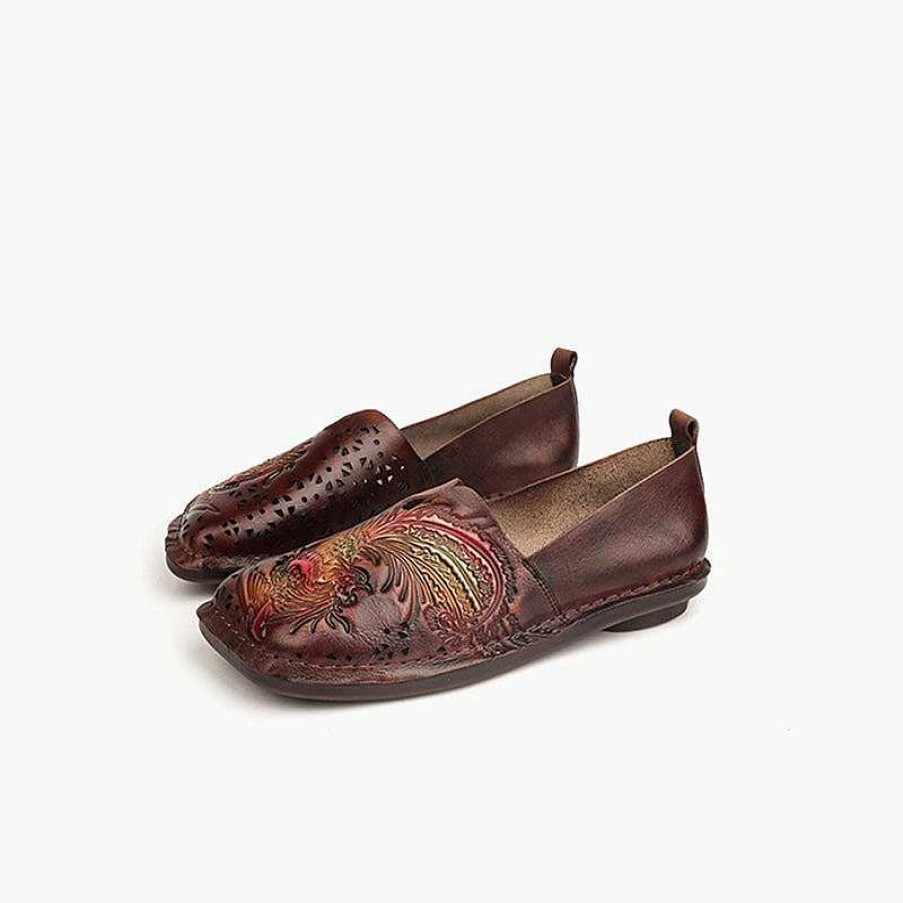 Dwarves Flats Shoes Women Hollow-Out Phoenix Pattern Loafers In /