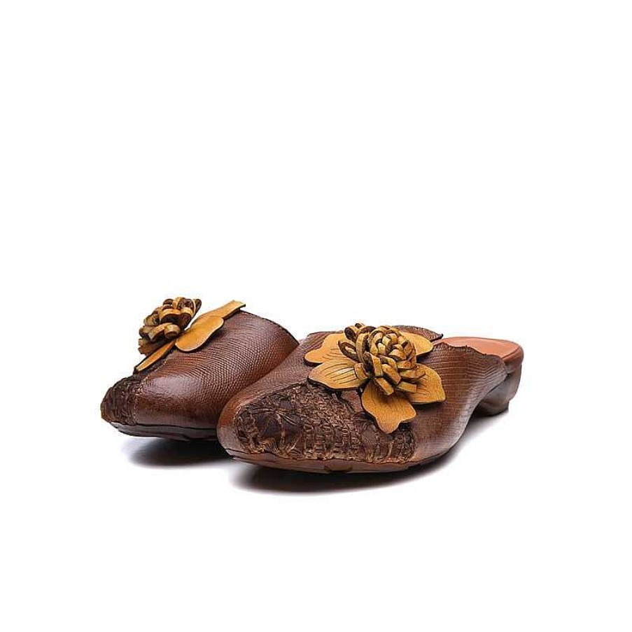 Dwarves Retro Leather Slippers With Flowers In /