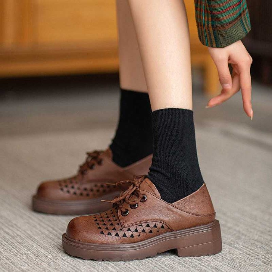 Dwarves Womens Handmade Leather Platform Oxfords For Summer In /