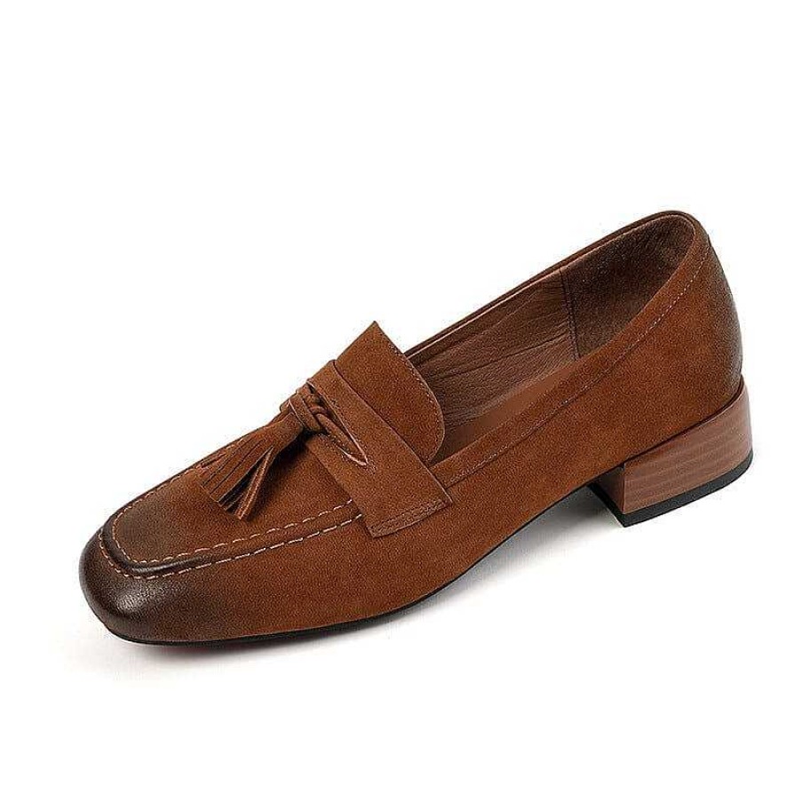 Dwarves Retro Leather Tassels Loafers For Women Square Toe In /