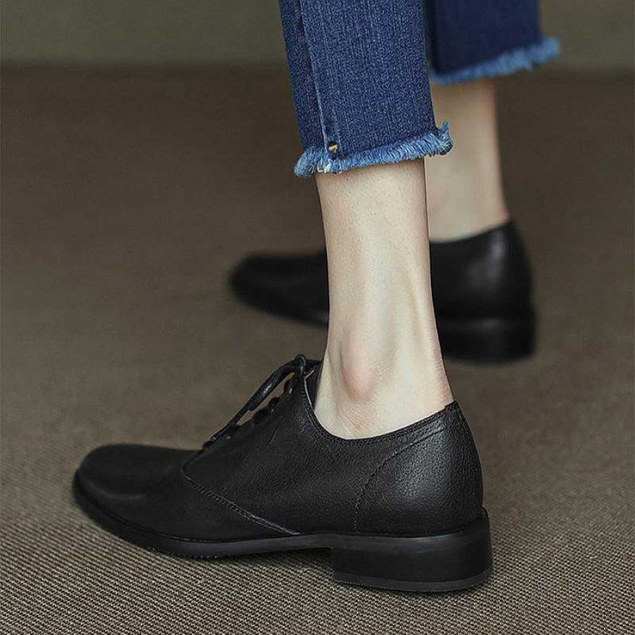 Dwarves Round Toe Soft Oxford Shoes Lace Up Leather Derby Shoes For Women In /