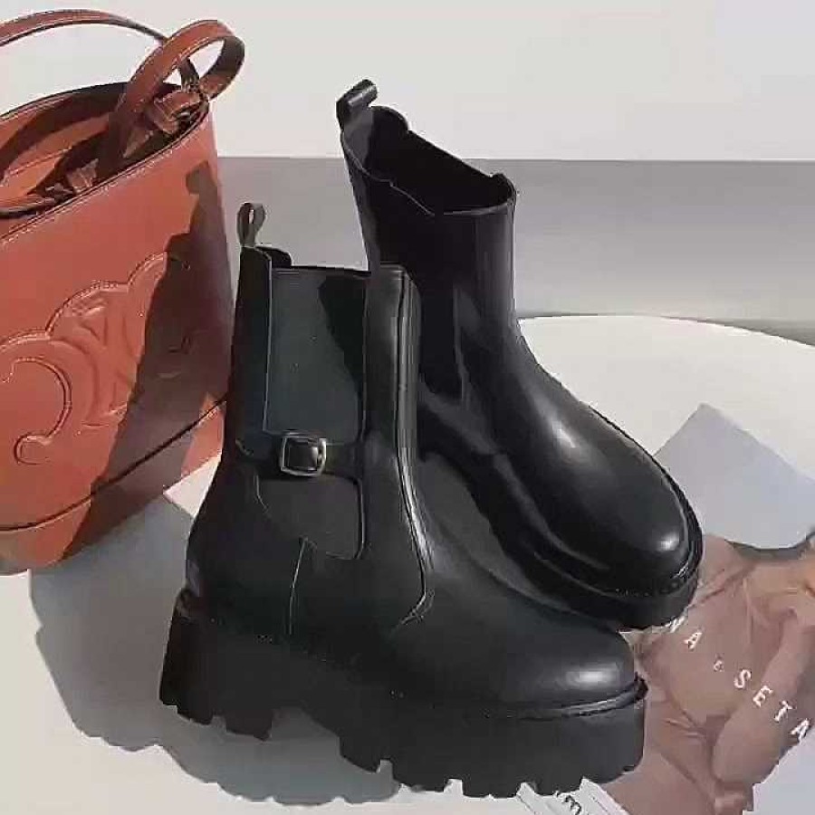 Dwarves 50Mm Leather Platform Chelsea Boots With Buckle Detail In