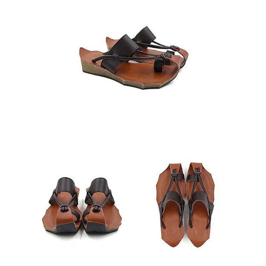 Dwarves Cowhide Leather Sandals Wave Edge Sole Split Toe Slippers