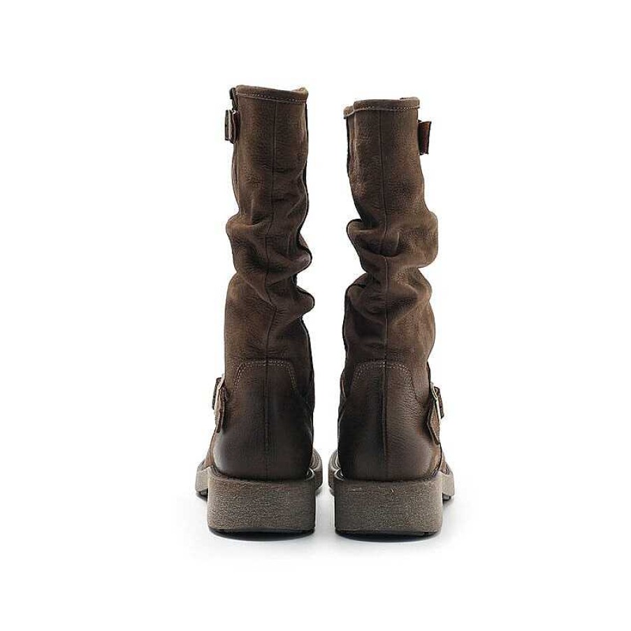 Dwarves Designer Leather Mid Calf Boots Fold Design Riding Boots Buckle Detail In / / /