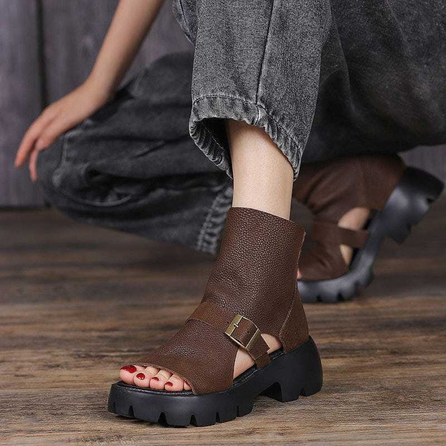 Dwarves Retro Soft Leather Chunky Sandals Platform Summer Boots For Women / /