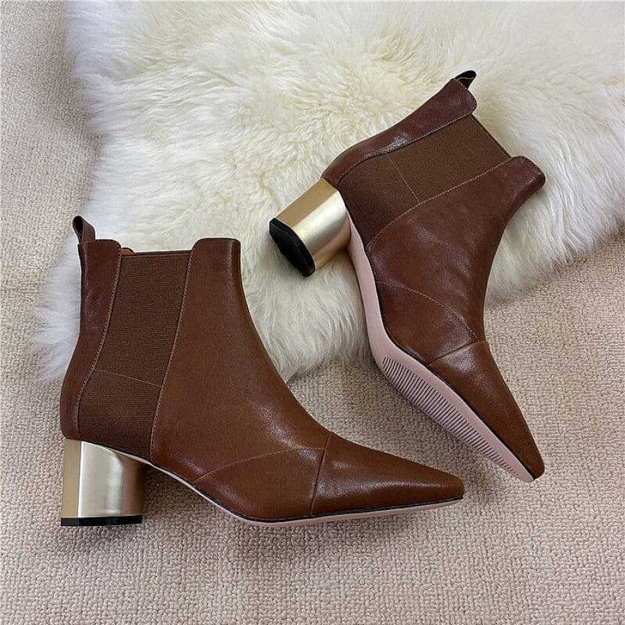 Dwarves Elastic Band Chelsea Boots Pointed Toe Heeled Boots Genuine Leather Pumps Boots/Booties