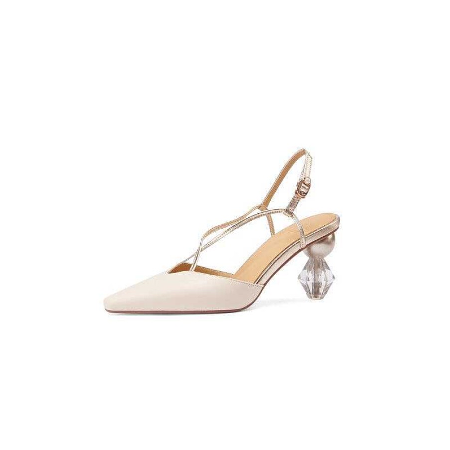 Dwarves Point Toe Sheepskin Slingback Sandals In / Kitten Heels Sandals