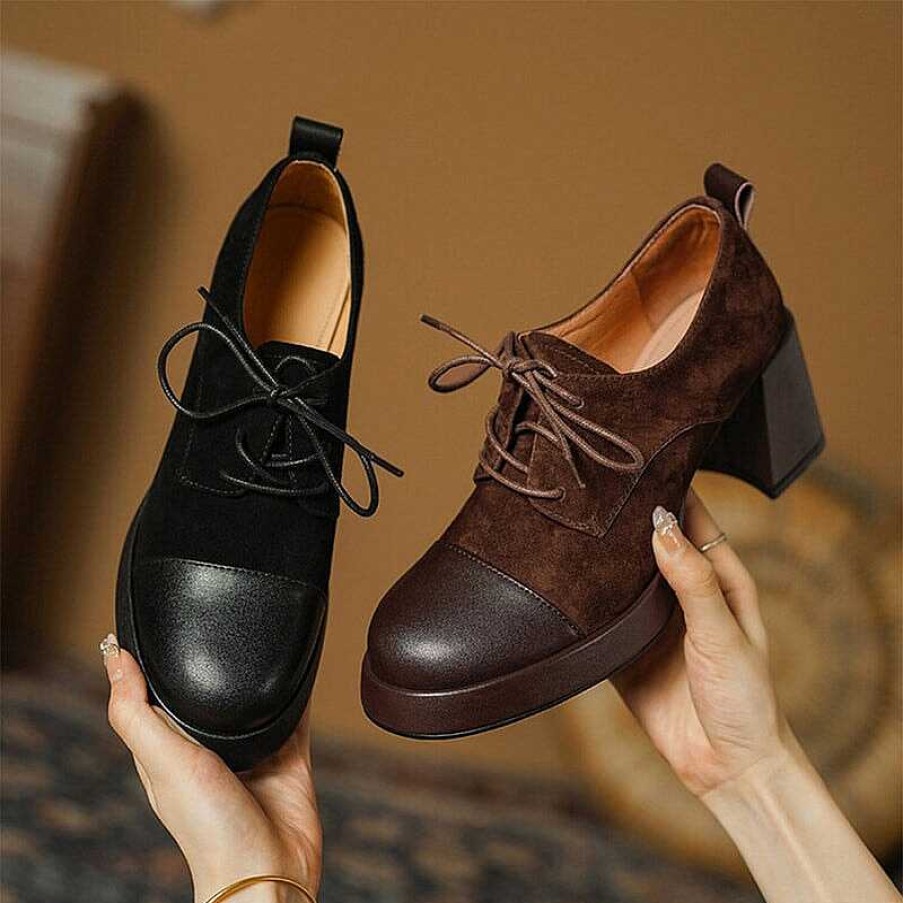 Dwarves Women Cap Toe Lace Up Leather Chunky Oxford Shoes 65Mm Block Heel In /