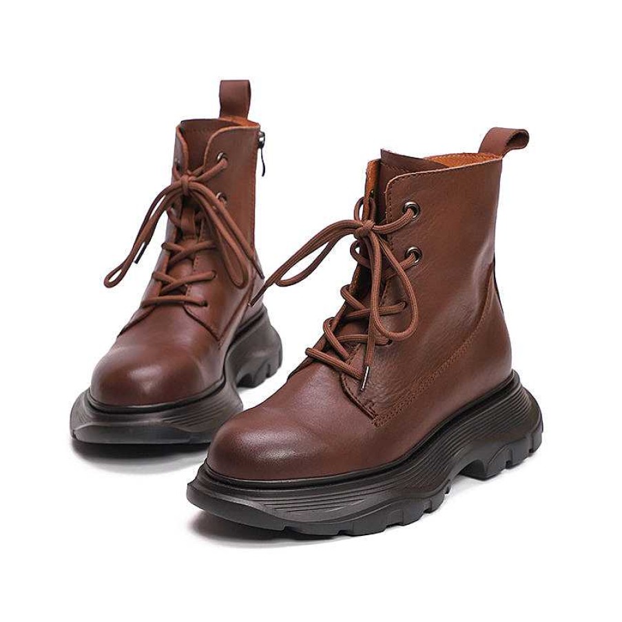 Dwarves Winter Boots Handmade Genuine Leather Lace-Up Combat Boots Retro Chunky Martin Platform Boots /