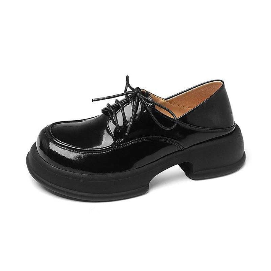 Dwarves Women Round Toe Lace Up Patent Leather Chunky Derby Shoes In /