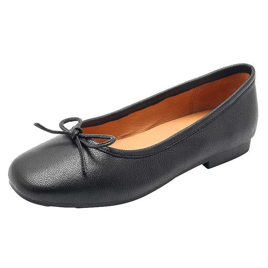 Dwarves Bow-Detail Round Toe Vegetable Tanned Sheepskin Ballerina Shoes In / / /