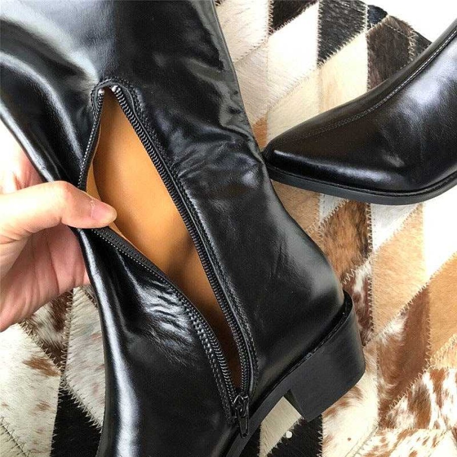 Dwarves Classic Cowboy Boots With 100% Sheepskin Lining Knee High Mid Heel Side Zipper Pointed Toe Handmade Genuine Leather / /