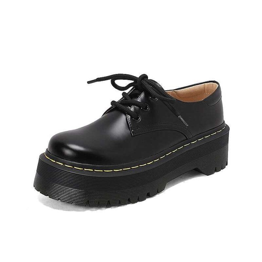 Dwarves Leather Platform Derby Shoes For Women Round Toe Lace Up Oxford Shoes In /