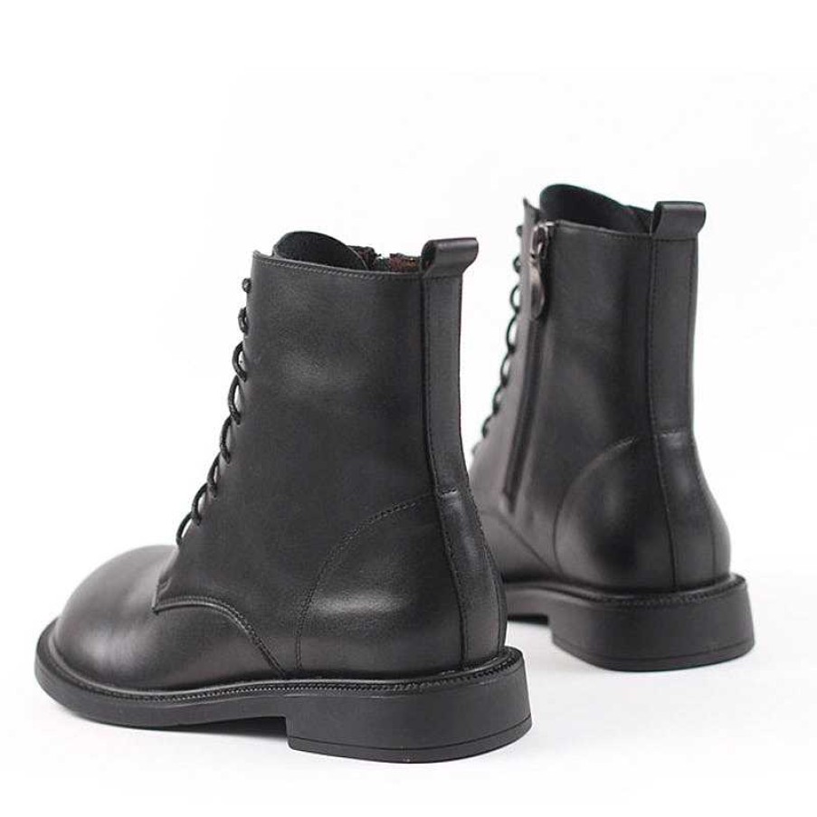 Dwarves Women Leather Ankle Boots Soft Bottom Flat Round Toe Big-Head Retro Martin Boots /