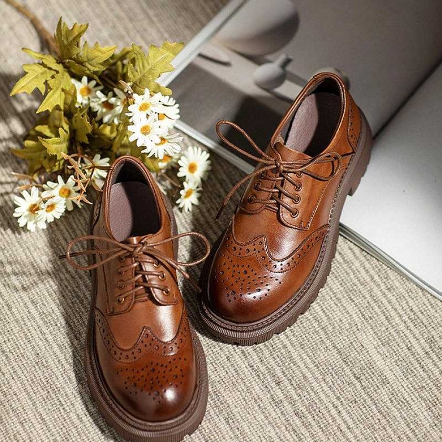 Dwarves Handmade Leather Chunky Wingtip Brogue Oxfords For Women In /